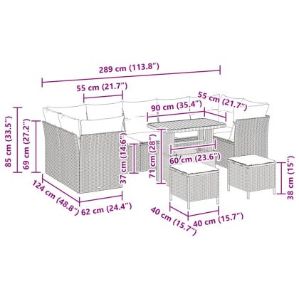Градински Софа Комплект 10 pcs Черно полиратан