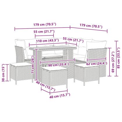 Градински Софа Комплект 9 pcs Черно полиратан