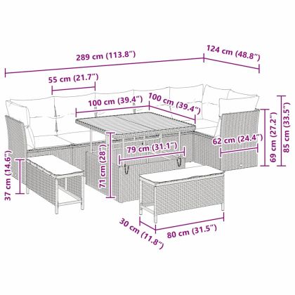 Градински Софа Комплект 9 pcs Бежово полиратан