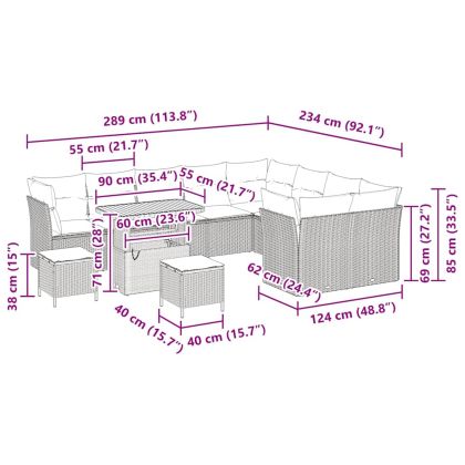 Градински Софа Комплект 12 pcs Бежово полиратан