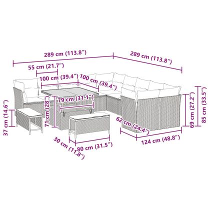 Градински Софа Комплект 13 pcs Черно полиратан