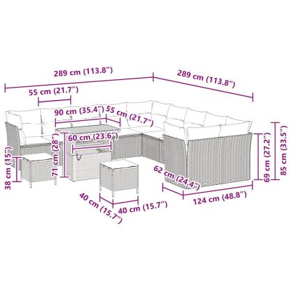 Градински Софа Комплект 13 pcs Черно полиратан