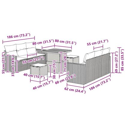 Градински Софа Комплект 9 pcs Черно полиратан