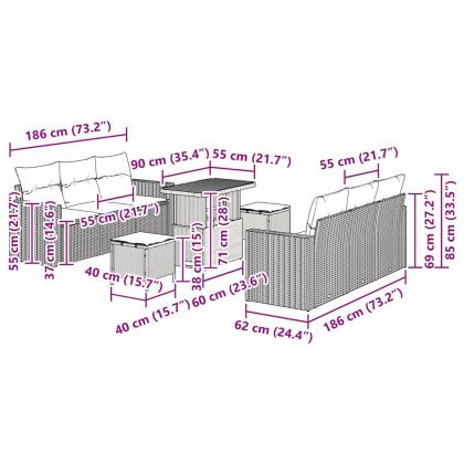 Градински Софа Комплект 9 pcs Сив полиратан