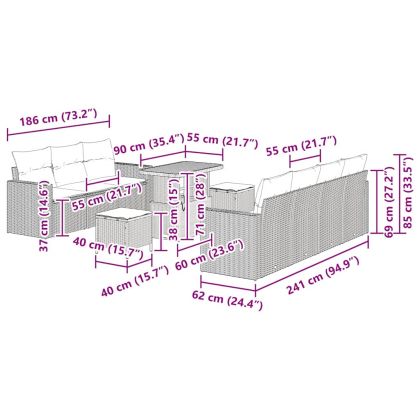Градински Софа Комплект 10 pcs Черно полиратан