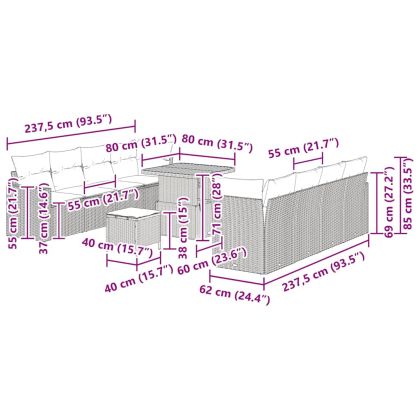 Градински Софа Комплект 11 pcs Черно полиратан