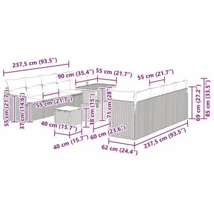 Градински Софа Комплект 11 pcs Сив полиратан