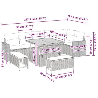 Градински Софа Комплект 9 pcs Бежово полиратан