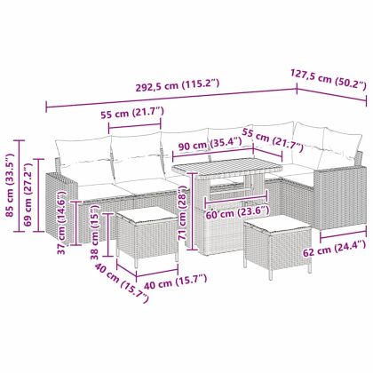 Градински Софа Комплект 9 pcs Бежово полиратан