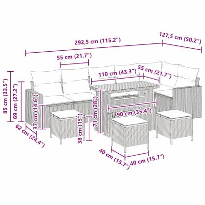 Градински Софа Комплект 10 pcs Черно полиратан
