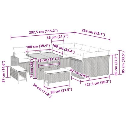 Градински Софа Комплект 12 pcs Бежово полиратан