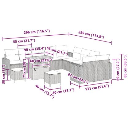 Градински Софа Комплект 13 pcs Сив полиратан