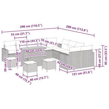 Градински Софа Комплект 14 pcs Сив полиратан