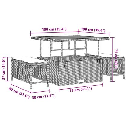 Градински Софа Комплект със съхранение 11 pcs Черно Полиратан