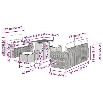 Градински Софа Комплект 8 pcs Черно полиратан