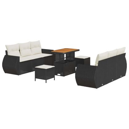 Градински Софа Комплект 9 бр. Черно полиратан