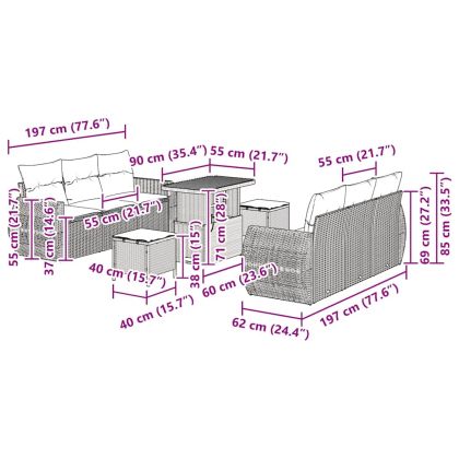 Градински Софа Комплект 9 pcs Сив полиратан