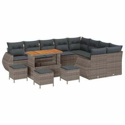 Градински Софа Комплект 13 pcs Сив полиратан