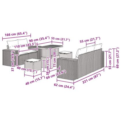 Градински Софа Комплект 8 pcs Сив полиратан