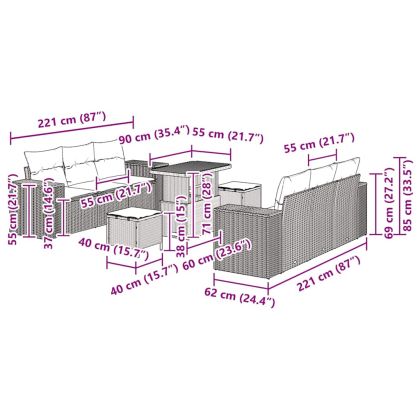 Градински Софа Комплект със съхранение 9 pcs Черно Полиратан