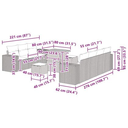 Градински Софа Комплект 10 pcs Черно полиратан