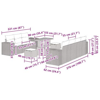 Градински Софа Комплект 10 pcs Черно полиратан