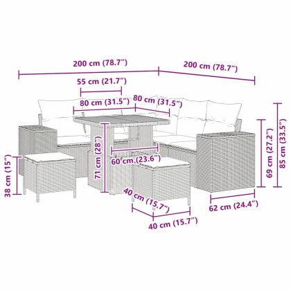 Градински Софа Комплект с възглавница 8 pcs Черно полиратан