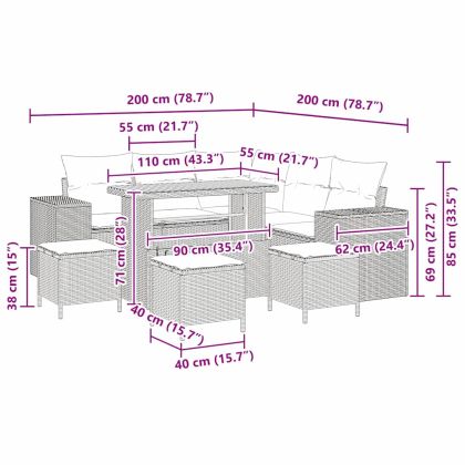 Градински Софа Комплект с възглавница 9 pcs Бежово полиратан