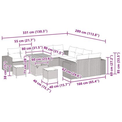 Градински Софа Комплект с възглавница 13 pcs Бежово полиратан