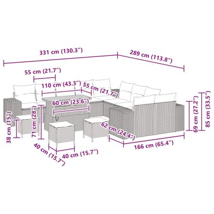 Градински Софа Комплект с възглавница 14 pcs Черно полиратан