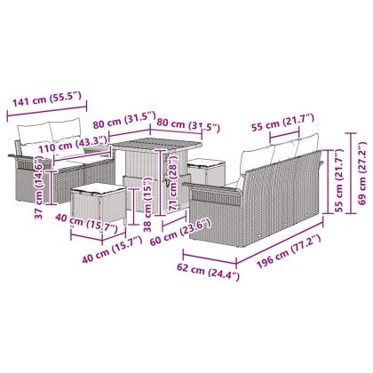 Градински Софа Комплект с възглавница 8 pcs Черно полиратан