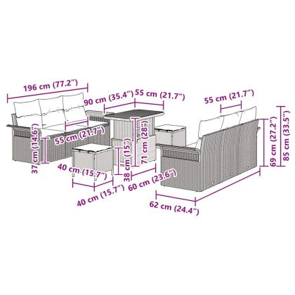 Градински Софа Комплект с възглавница 9 pcs Бежово полиратан