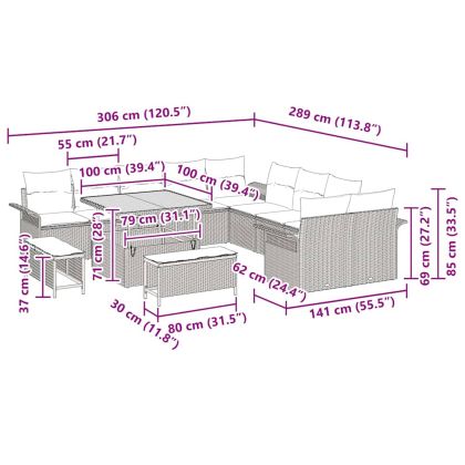 Градински Софа Комплект с възглавница 13 pcs Бежово полиратан