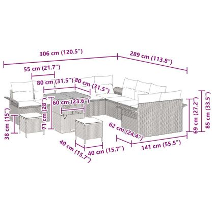 Градински Софа Комплект с възглавница 13 pcs Бежово полиратан