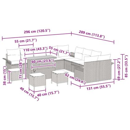 Градински Софа Комплект с възглавница 14 pcs Черно полиратан