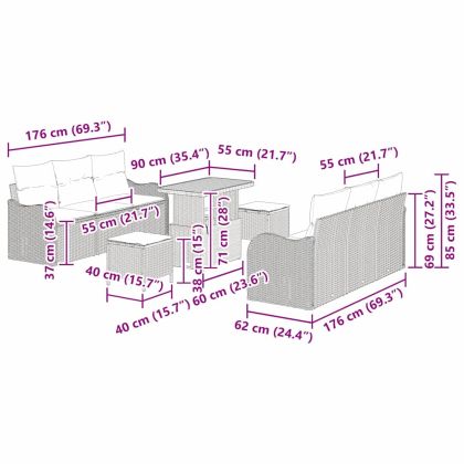 Градински Софа Комплект с възглавница 9 pcs Бежово полиратан