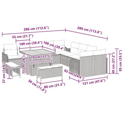 Градински Софа Комплект 13 pcs Бежово полиратан
