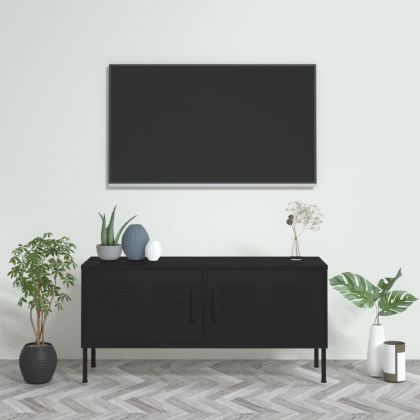 ТВ шкаф, черен, 105x35x50 см, стомана