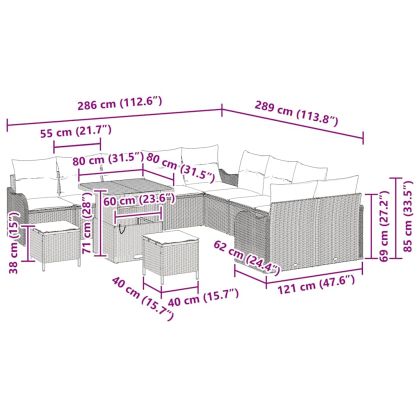 Градински Софа Комплект 13 pcs Черно полиратан