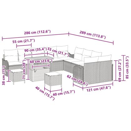 Градински Софа Комплект 13 pcs Бежово полиратан