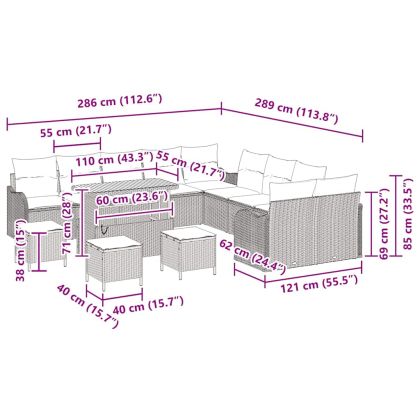 Градински Софа Комплект 14 pcs Черно полиратан