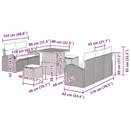 Градински Софа Комплект с възглавница 8 pcs Черно полиратан
