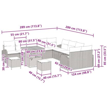 Градински Софа Комплект с възглавница 13 pcs Черно полиратан