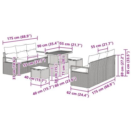 Градински Софа Комплект с възглавница 9 pcs Бежово полиратан