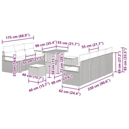 Градински Софа Комплект с възглавница 10 pcs Бежово полиратан