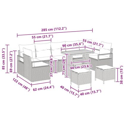 Градински Софа Комплект с възглавница 10 pcs Бежово полиратан