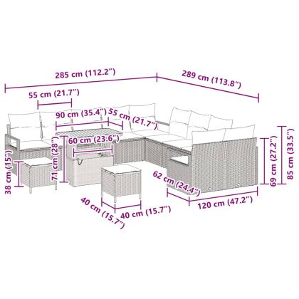 Градински Софа Комплект с възглавница 13 pcs Сив полиратан
