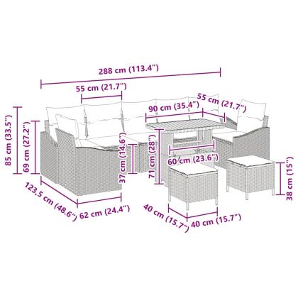 Градински Софа Комплект с възглавница 10 pcs Сив полиратан