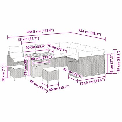 Градински Софа Комплект с възглавница 13 pcs Черно полиратан