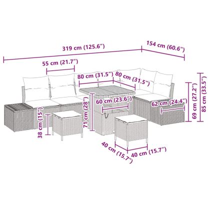 Градински Софа Комплект с възглавница 9 pcs Черно полиратан